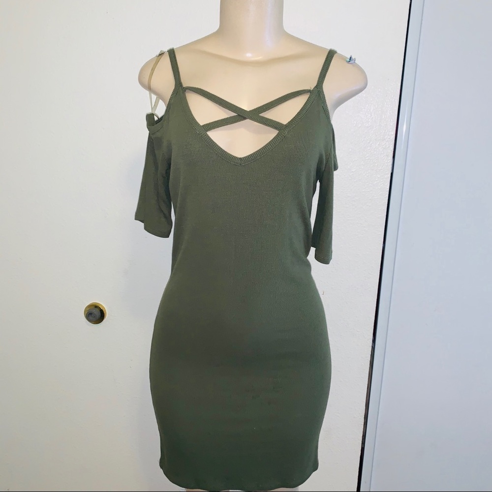 Mini Dress olive Green .
